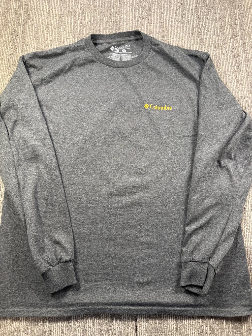 Columbia Shirt Mens Large Gray Long Sleeve Graphic Tee Always Outside Logo Back